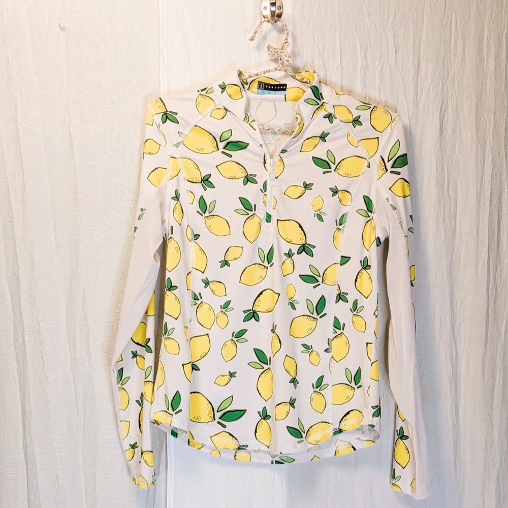 PGA Tour Long Sleeve Lemon Print Top Small Quarter Zip Golf Gear